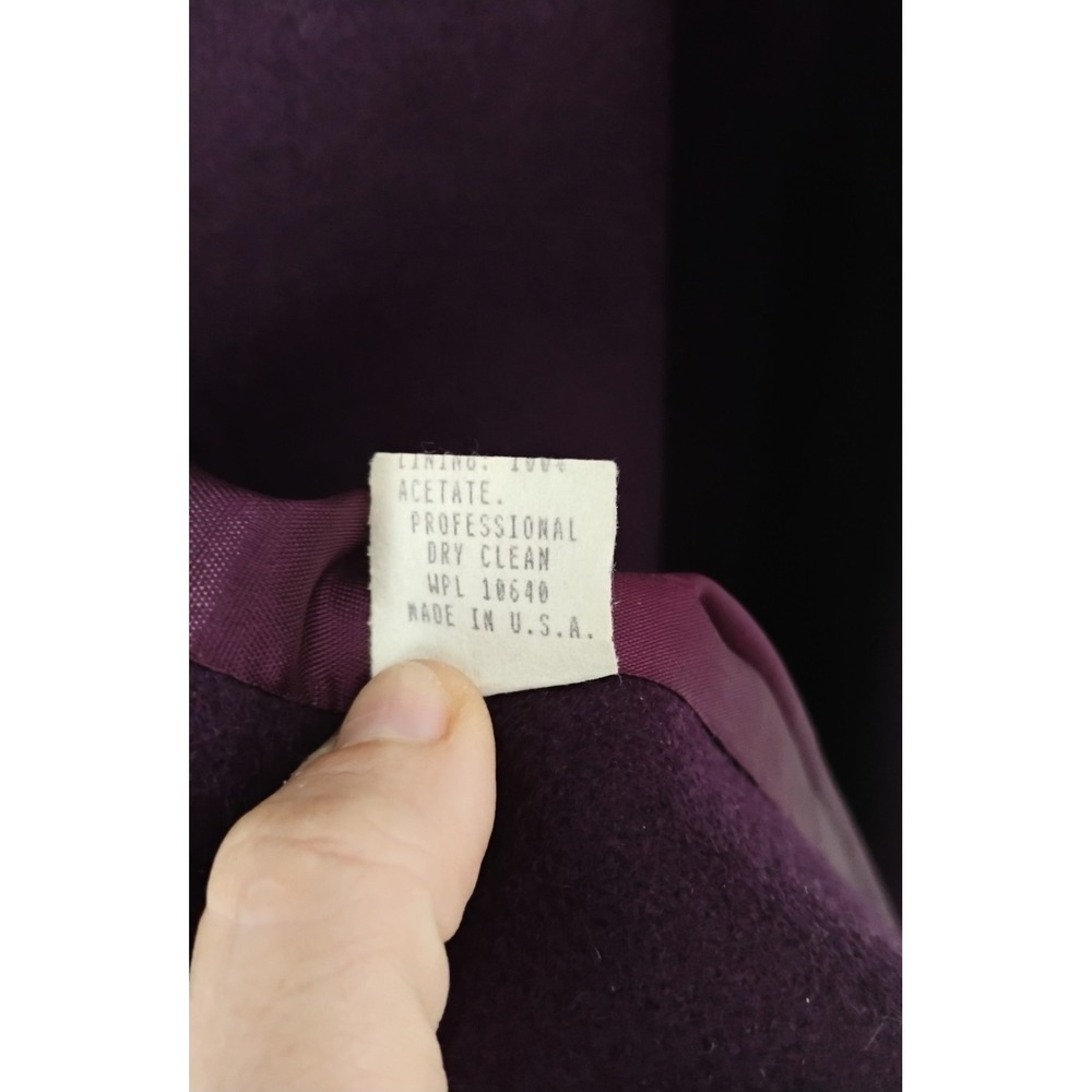 Lady Suzette Wool Blend Coat Womens XL Purple Velvet Collar VTG Long Overcoat - Picture 6 of 9
